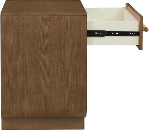 Yara 28" Brown Rattan Handle And Solid Wood Nightstand, 1 Piece
