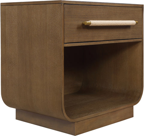 Yara 28" Brown Rattan Handle And Solid Wood Nightstand, 1 Piece