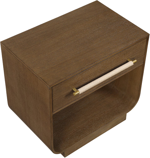 Yara 28" Brown Rattan Handle And Solid Wood Nightstand, 1 Piece
