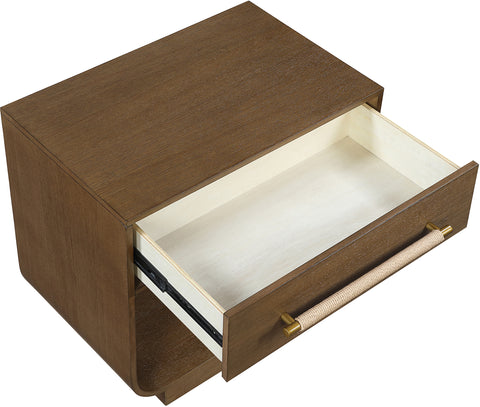 Yara 28" Brown Rattan Handle And Solid Wood Nightstand, 1 Piece