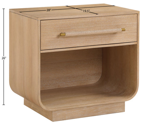 Yara 28" Natural Rattan Handle And Solid Wood Nightstand, 1 Piece