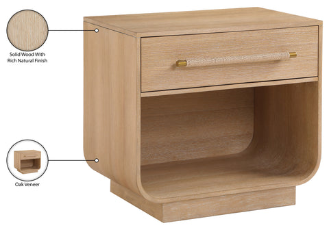 Yara 28" Natural Rattan Handle And Solid Wood Nightstand, 1 Piece