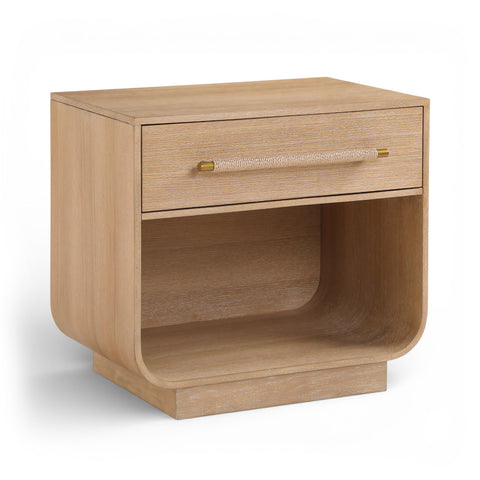 Yara 28" Natural Rattan Handle And Solid Wood Nightstand, 1 Piece