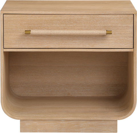 Yara 28" Natural Rattan Handle And Solid Wood Nightstand, 1 Piece