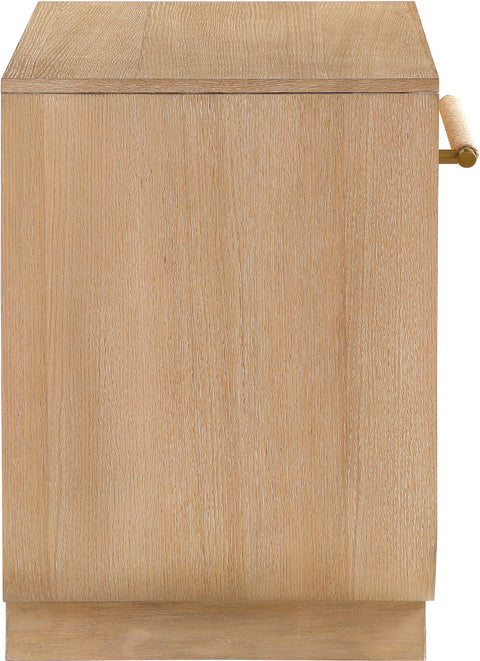 Yara 28" Natural Rattan Handle And Solid Wood Nightstand, 1 Piece