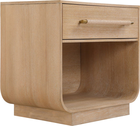 Yara 28" Natural Rattan Handle And Solid Wood Nightstand, 1 Piece