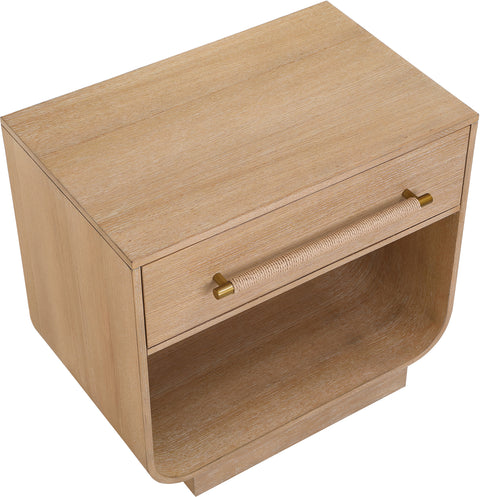 Yara 28" Natural Rattan Handle And Solid Wood Nightstand, 1 Piece