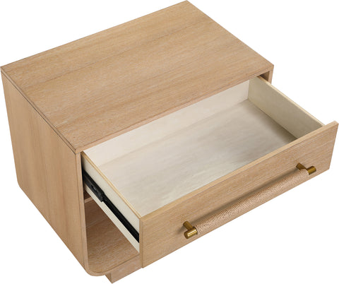 Yara 28" Natural Rattan Handle And Solid Wood Nightstand, 1 Piece