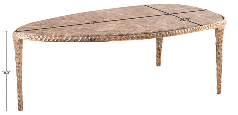 Farrah Brown Genuine Marble Top And Aluminum Base Coffee Table, 1 Piece