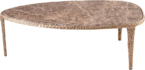 Farrah Brown Genuine Marble Top And Aluminum Base Coffee Table, 1 Piece