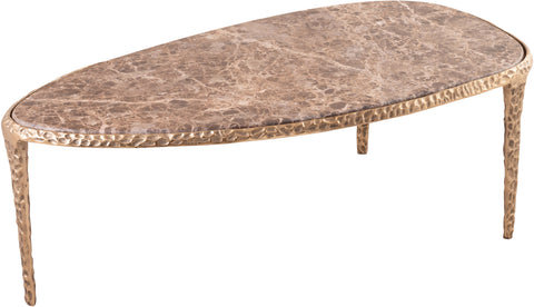 Farrah Brown Genuine Marble Top And Aluminum Base Coffee Table, 1 Piece