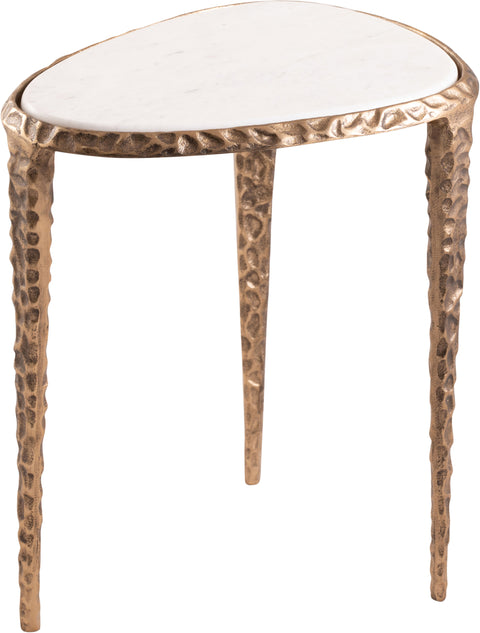 Farrah White Genuine Marble Top And Aluminum Base End / Side Table, 1 Piece