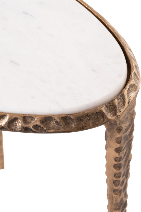 Farrah White Genuine Marble Top And Aluminum Base End / Side Table, 1 Piece
