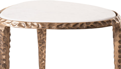 Farrah White Genuine Marble Top And Aluminum Base End / Side Table, 1 Piece