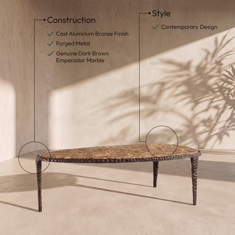 Farrah Brown Genuine Marble Top And Aluminum Base Coffee Table, 1 Piece (Style 2)