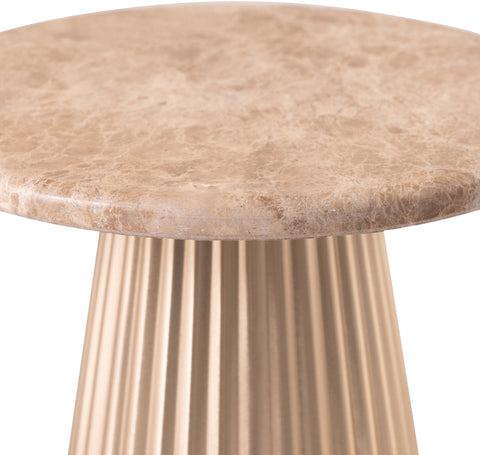 Harper Beige Genuine Marble Top And Iron Base End / Side Table, 1 Piece