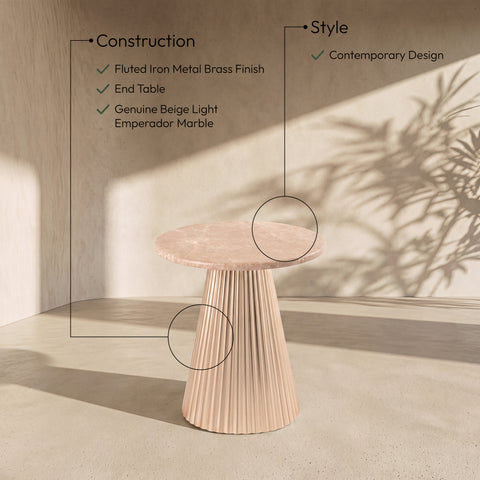Harper Beige Genuine Marble Top And Iron Base End / Side Table, 1 Piece (Style 2)