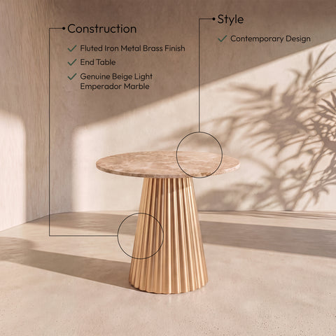 Harper Beige Genuine Marble Top And Iron Base End / Side Table, 1 Piece (Style 3)