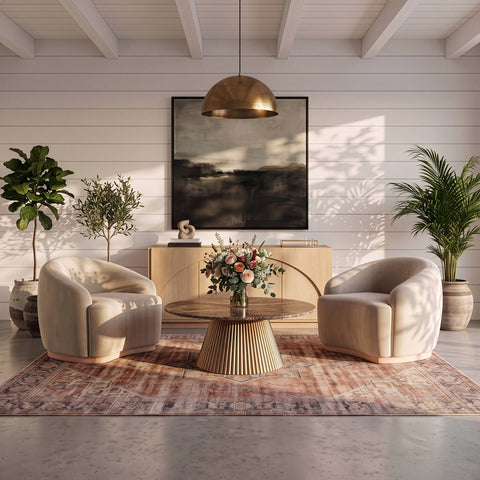Harper Brown Genuine Marble Top And Iron Base Coffee Table, 1 Piece