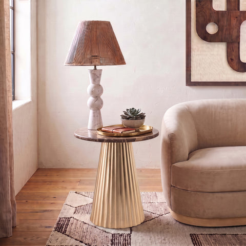 Harper Brown Genuine Marble Top And Iron Base End / Side Table, 1 Piece (Style 3)