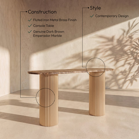 Harper Brown Genuine Marble Top And Iron Base Console Table, 1 Piece