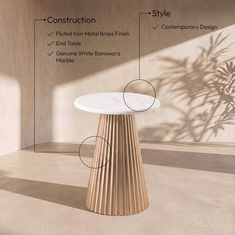 Harper White Genuine Marble Top And Iron Base End / Side Table, 1 Piece