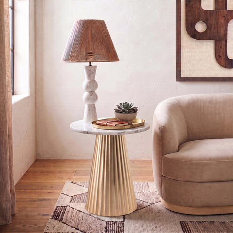 Harper White Genuine Marble Top And Iron Base End / Side Table, 1 Piece