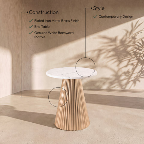 Harper White Genuine Marble Top And Iron Base End / Side Table, 1 Piece (Style 2)