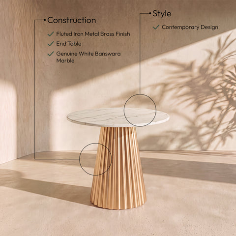 Harper White Genuine Marble Top And Iron Base End / Side Table, 1 Piece (Style 3)
