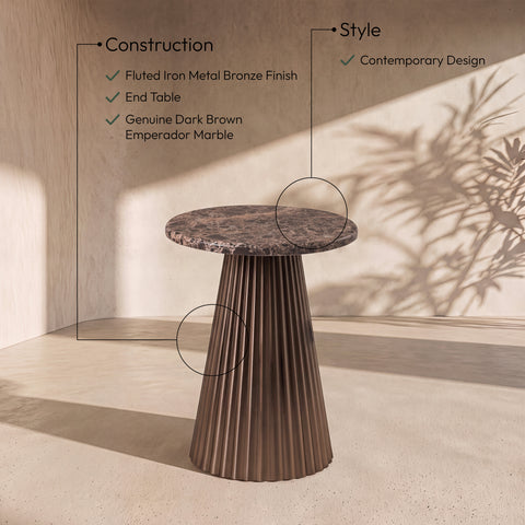 Harper Brown Genuine Marble Top And Iron Base End / Side Table, 1 Piece (Style 4)