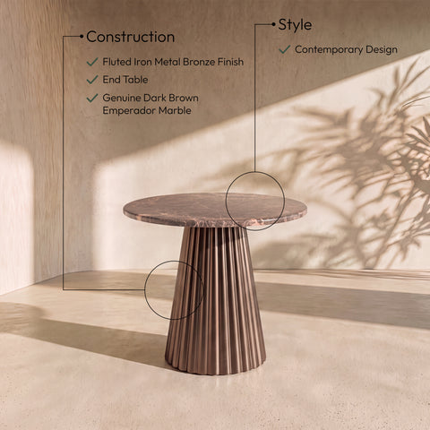 Harper Brown Genuine Marble Top And Iron Base End / Side Table, 1 Piece (Style 6)