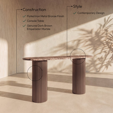 Harper Brown Genuine Marble Top And Iron Base Console Table, 1 Piece (Style 2)