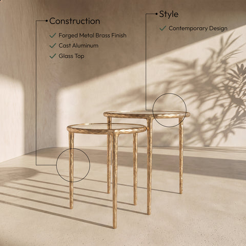 Vale Clear Glass Top And Aluminum Base 2pc Nesting End / Side Table, 1 Piece