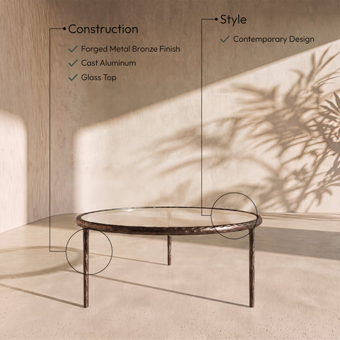 Vale Clear Glass Top And Aluminum Base Coffee Table, 1 Piece (Style 2)