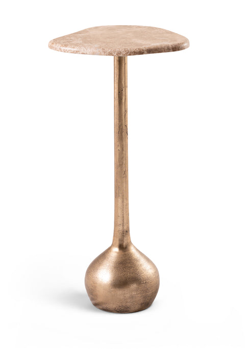 Tessa Beige Genuine Marble Top And Aluminum Base Drink Table, 1 Piece