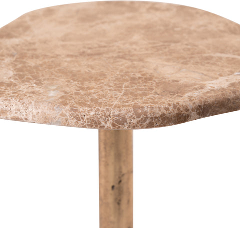 Tessa Beige Genuine Marble Top And Aluminum Base Drink Table, 1 Piece