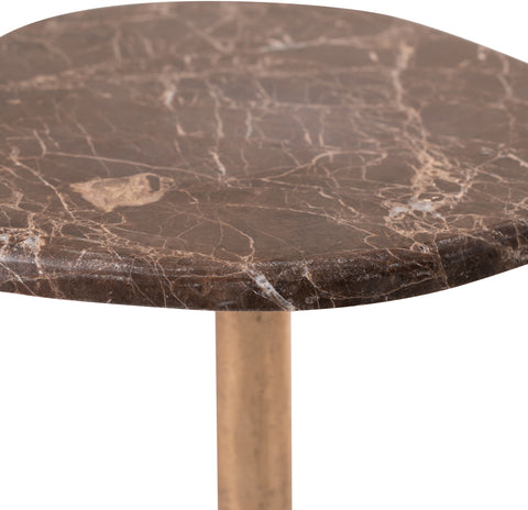 Tessa Brown Genuine Marble Top And Aluminum Base Drink Table, 1 Piece