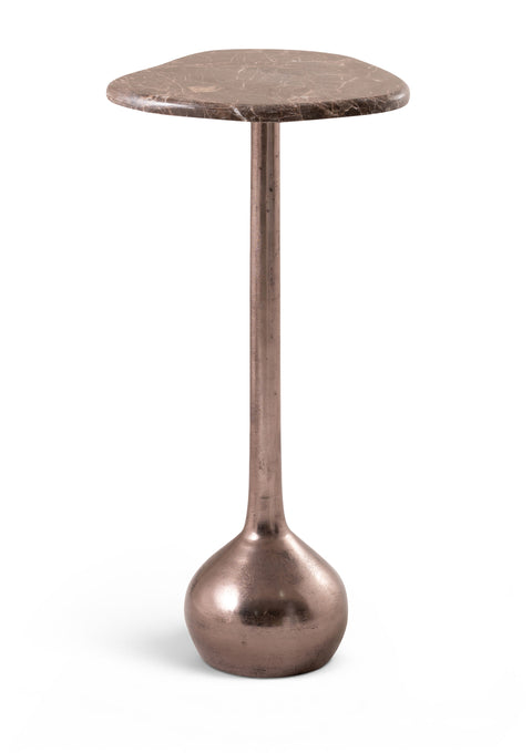 Tessa Brown Genuine Marble Top And Aluminum Base Drink Table, 1 Piece (Style 2)