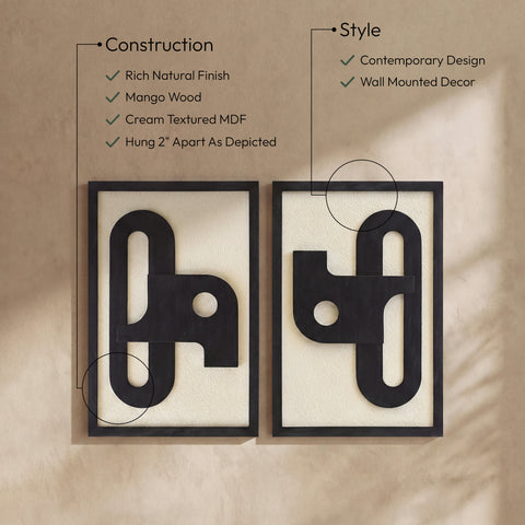 Darcy Black Mango Wood Wall Art, 2-Piece