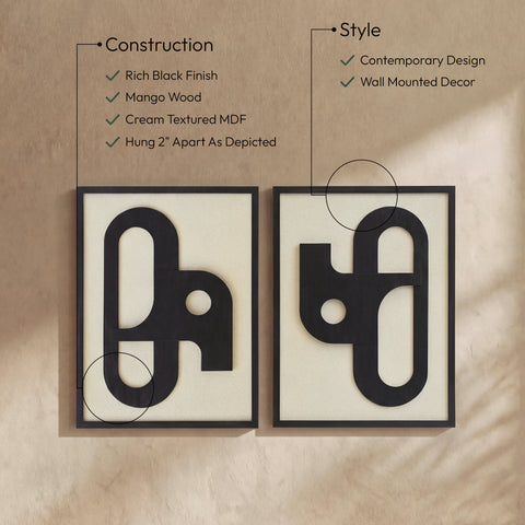 Darcy Black Mango Wood Wall Art, 2-Piece (Style 2)