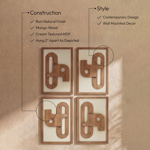 Darcy Natural Mango Wood Wall Art, 4-Piece