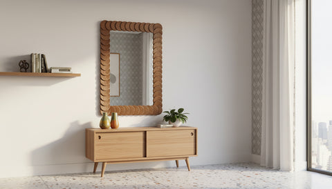 Giselle 32.5" Brown Oak Veneer Frame Mirror, 1 Piece