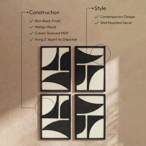 Monroe Black Mango Wood Wall Art, 4-Piece