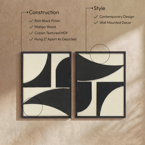 Monroe Black Mango Wood Wall Art, 2-Piece (Style 2)