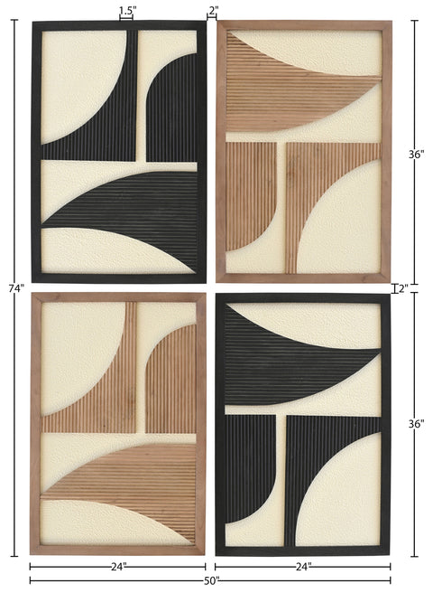 Monroe Black / Natural Mango Wood Wall Art, 4-Piece