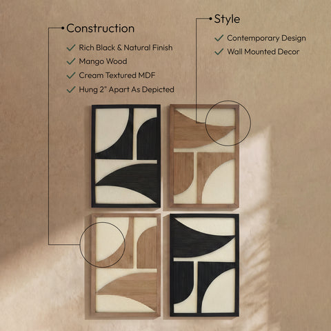 Monroe Black / Natural Mango Wood Wall Art, 4-Piece