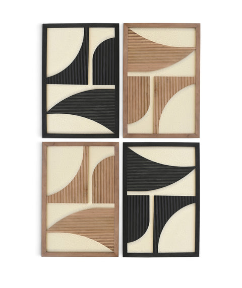 Monroe Black / Natural Mango Wood Wall Art, 4-Piece