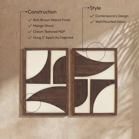 Monroe Brown Mango Wood Wall Art, 2-Piece