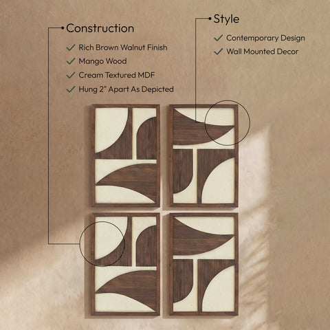 Monroe Brown Mango Wood Wall Art, 4-Piece