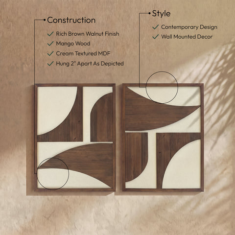 Monroe Brown Mango Wood Wall Art, 2-Piece (Style 2)